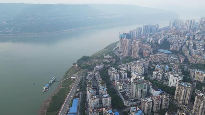 航拍重庆忠县长江城市建筑都市风光素材