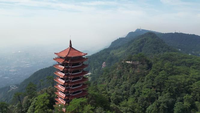 重庆北碚缙云山脉森林观景台自然风光航拍