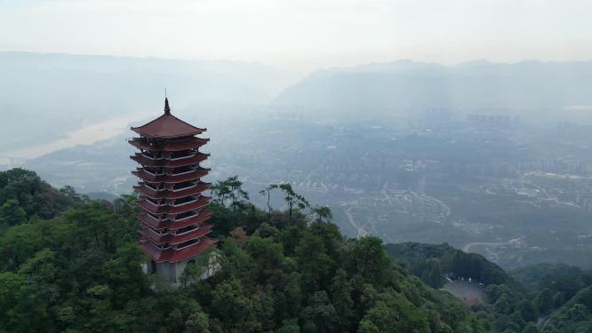 重庆北碚缙云山脉森林观景台自然风光航拍