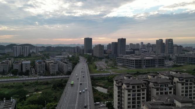 重庆沙坪坝城市风光晚霞航拍