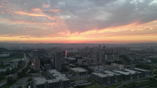 重庆沙坪坝城市风光晚霞航拍