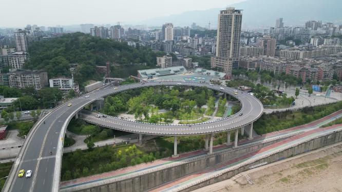 重庆北碚嘉陵江大桥公路车流航拍