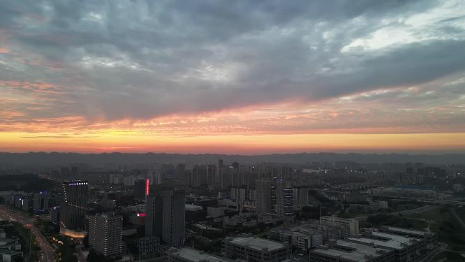 重庆沙坪坝城市风光晚霞航拍