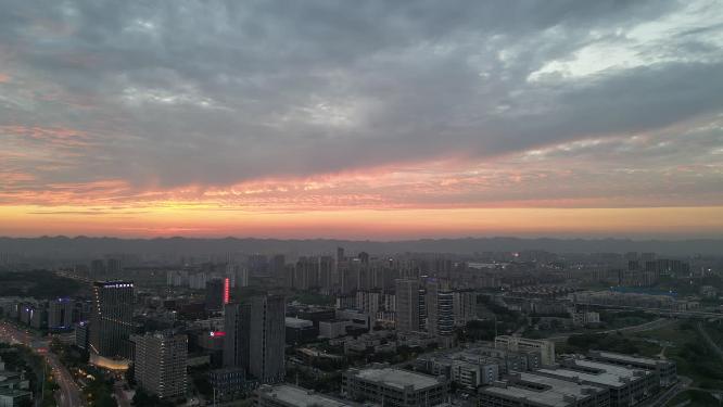 重庆沙坪坝城市风光晚霞航拍