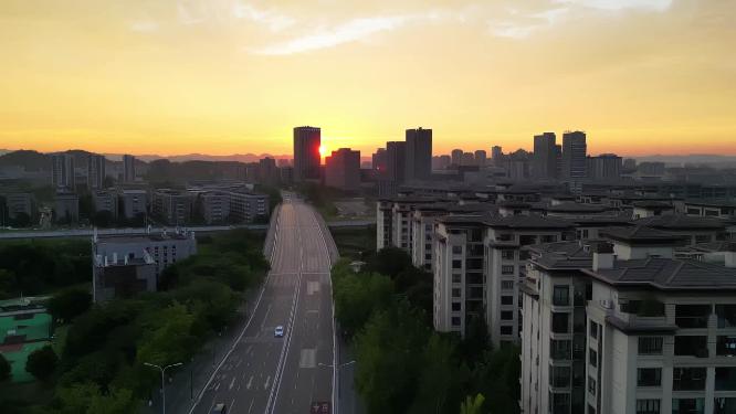 重庆沙坪坝城市风光晚霞航拍