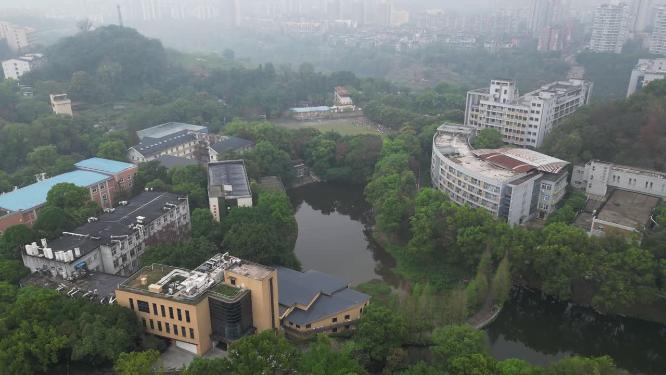 重庆西南大学高视角俯瞰校园航拍