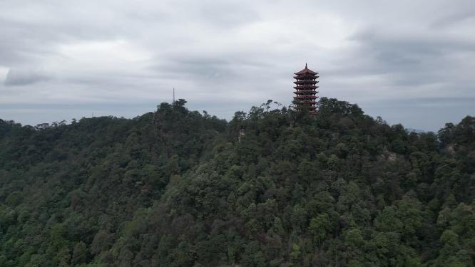 重庆北碚缙云山观景塔自然景观航拍