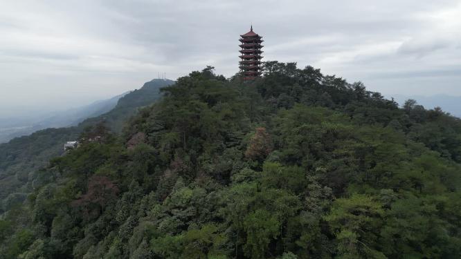 重庆北碚缙云山观景塔自然景观航拍