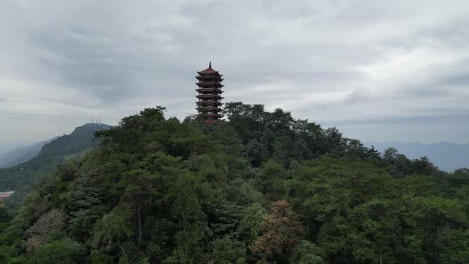 重庆北碚缙云山观景塔自然景观航拍