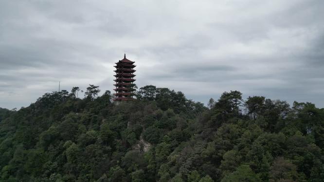 重庆北碚缙云山观景塔自然景观航拍