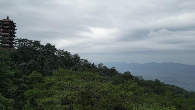 重庆北碚缙云山观景塔自然景观航拍