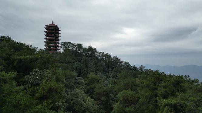 重庆北碚缙云山观景塔自然景观航拍
