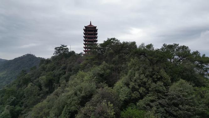 重庆北碚缙云山观景塔自然景观航拍