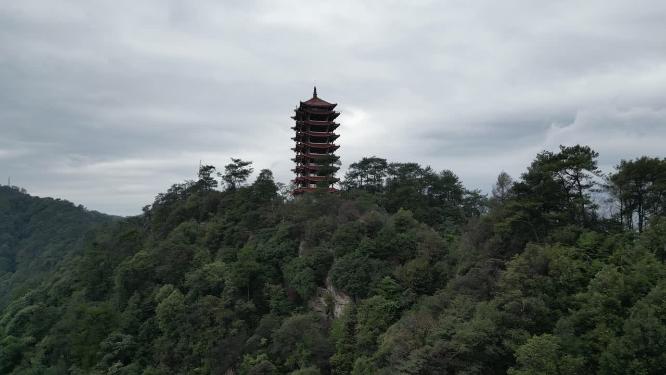 重庆北碚缙云山观景塔自然景观航拍