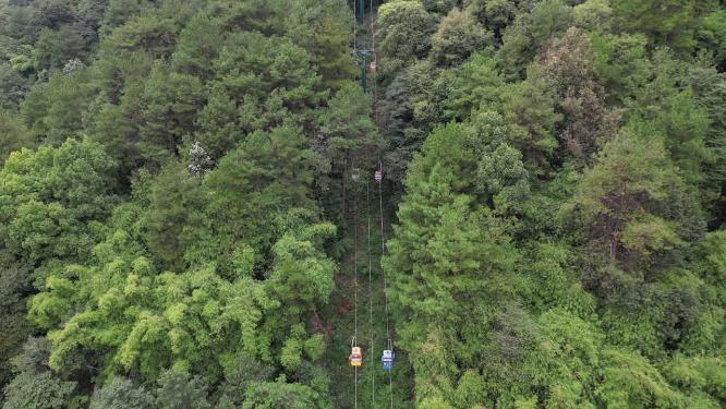 重庆北碚缙云山观光索道自然景观航拍