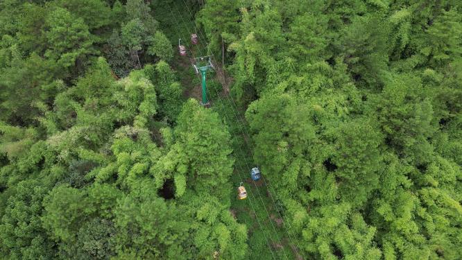 重庆北碚缙云山观光索道自然景观航拍