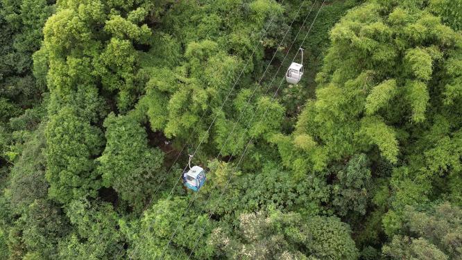重庆北碚缙云山观光索道自然景观航拍