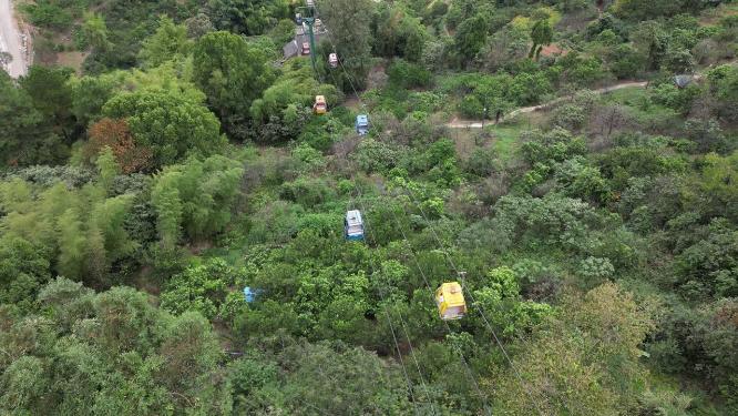 重庆北碚缙云山观光索道自然景观航拍