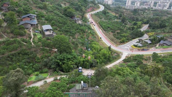 重庆北碚缙云山观光索道自然景观航拍