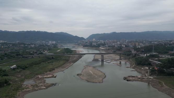 重庆嘉陵江与北碚小城自然景观航拍
