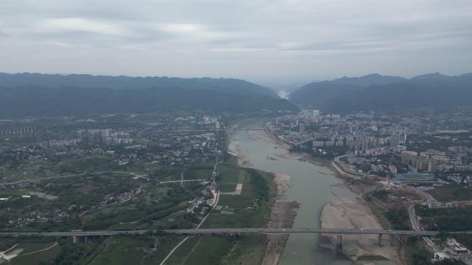重庆嘉陵江与北碚小城自然景观航拍