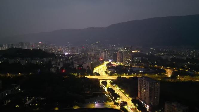 重庆北碚城市夜景车流航拍