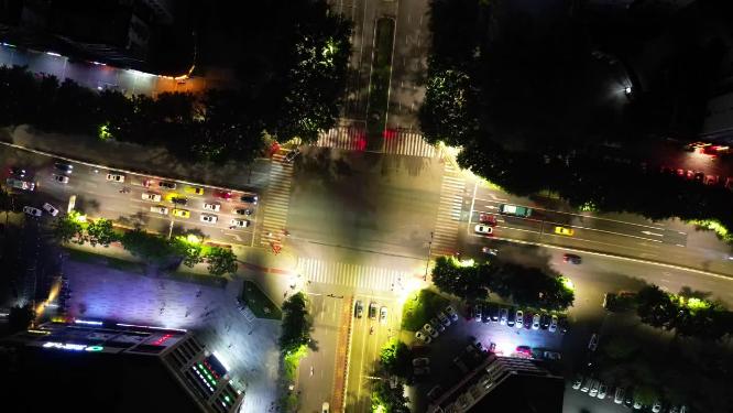 4K城市十字路口夜景车流航拍延时