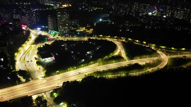 4K重庆北碚高速互通夜景车流航拍延时