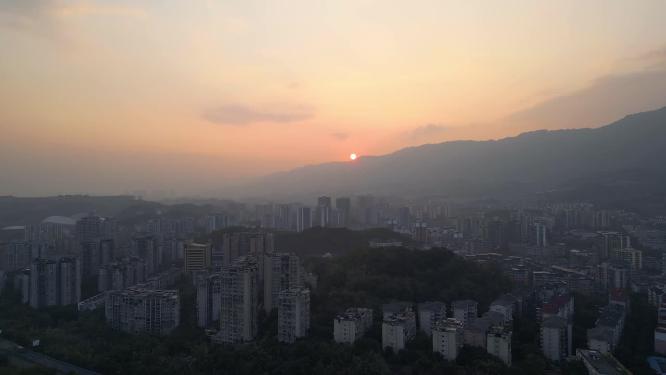 4K唯美城市夕阳日落航拍