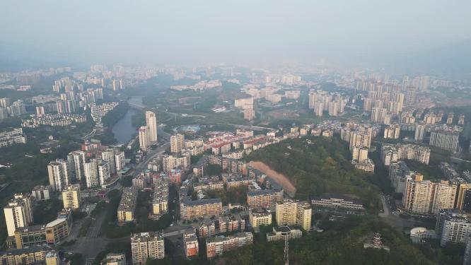 4K航拍重庆北碚街道城市风光