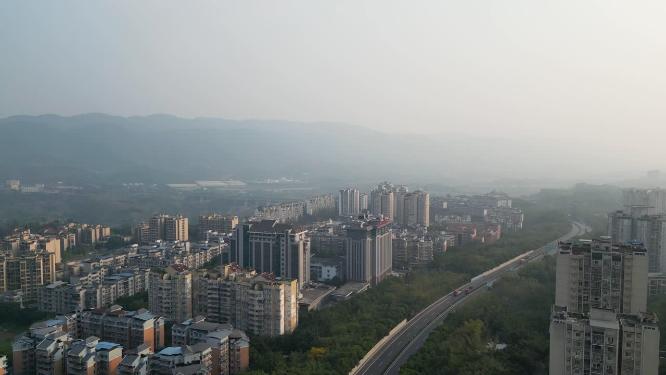 4K航拍重庆北碚街道城市风光