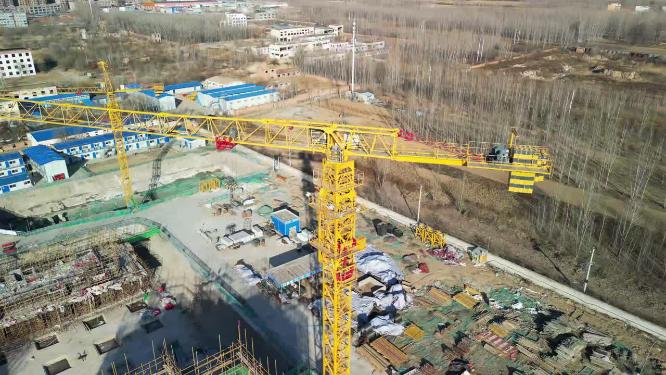4K航拍房地产开发-施工建筑工地塔吊空镜