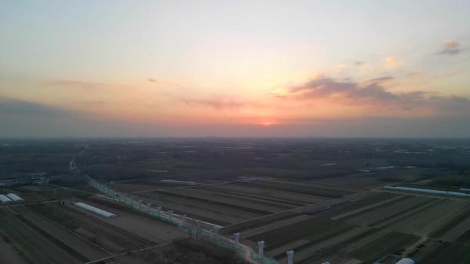 4K航拍延时-冬日暖阳-北方农村夕阳