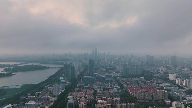 航拍南京日出阳光云海