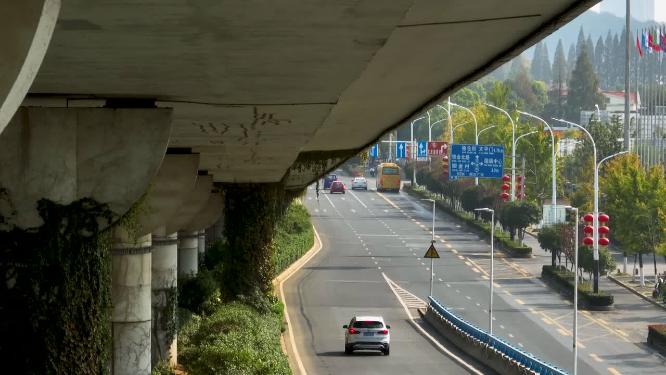 航拍南京新庄立交桥交通车流