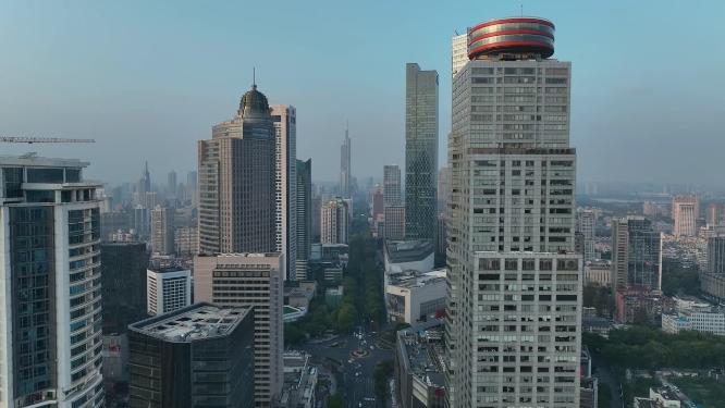 航拍南京中山路上的新街口街区建筑群