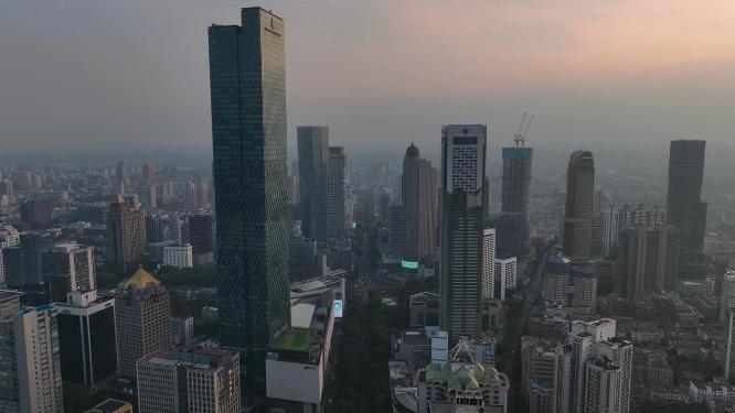 航拍南京中山路上的新街口街区建筑群