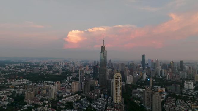航拍南京绝美落日火烧云