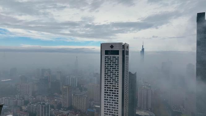 航拍南京平流雾云海风光