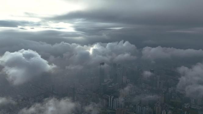 航拍云海下的南京新街口建筑群