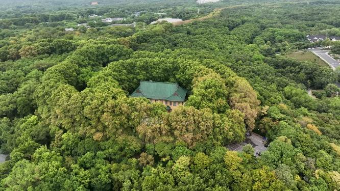 航拍夏季的中山陵美龄宫