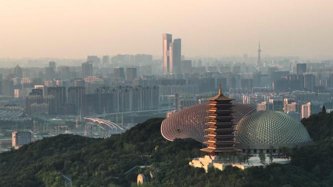 航拍南京地标建筑牛首山风景区
