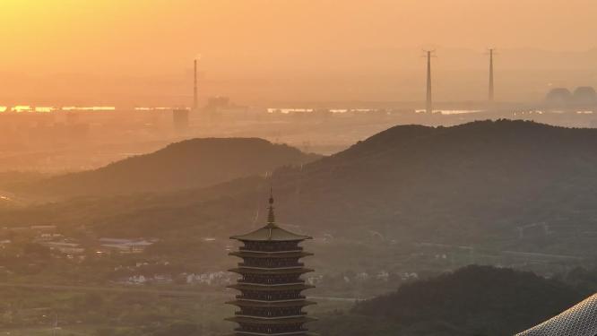 航拍南京地标建筑牛首山风景区