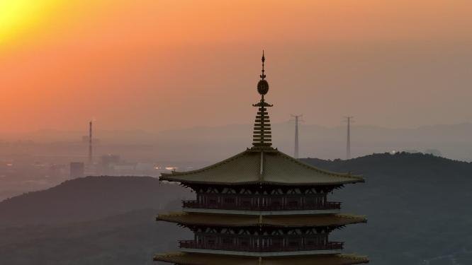 航拍南京地标建筑牛首山风景区