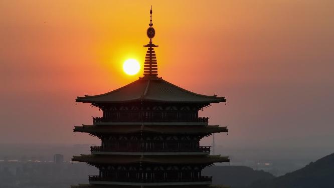 航拍南京地标建筑牛首山风景区