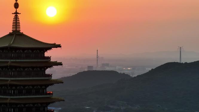 航拍南京地标建筑牛首山风景区
