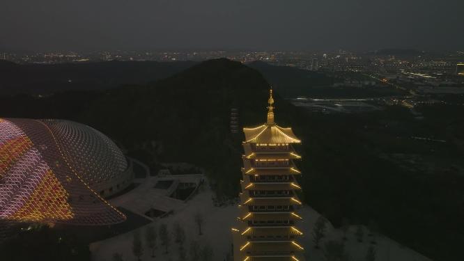 航拍南京地标建筑牛首山风景区