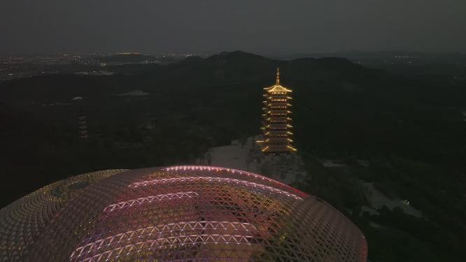 航拍南京地标建筑牛首山风景区
