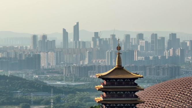 航拍南京地标建筑牛首山风景区