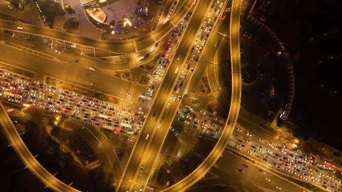 航拍城市夜景道路车流
